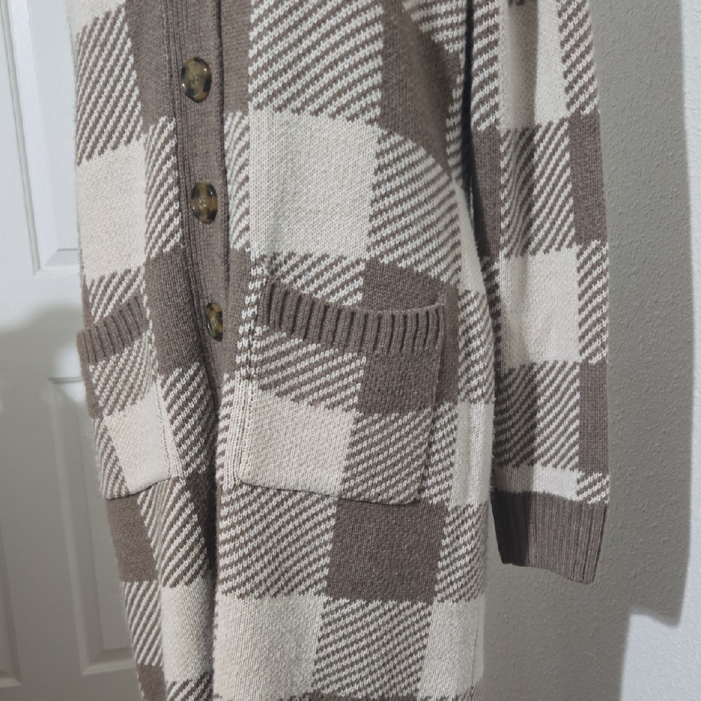 Olive & Oak Brown and White Checkered‎ Cardigan - Picture 4 of 4